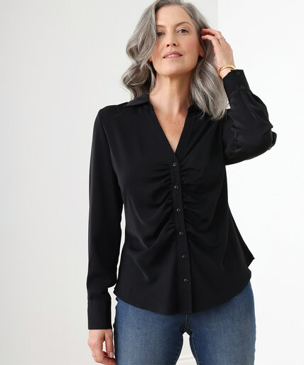 Collared Long Sleeved Gathered Front Shirt Image 1