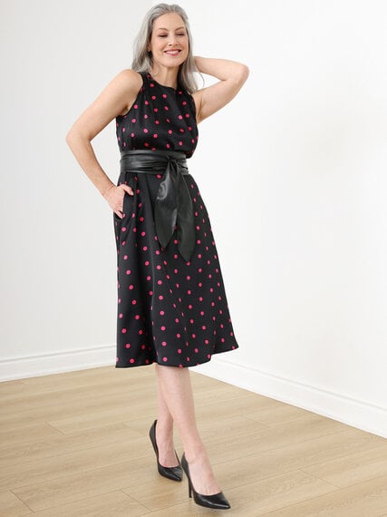 Satin Fit 'N Flare Dress with Wrap Belt Image 3