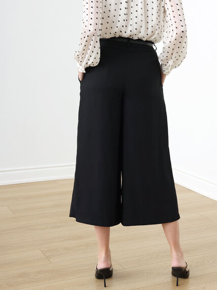 Satin Crepe Wide Crop Pleated Pant with Belt Image 3