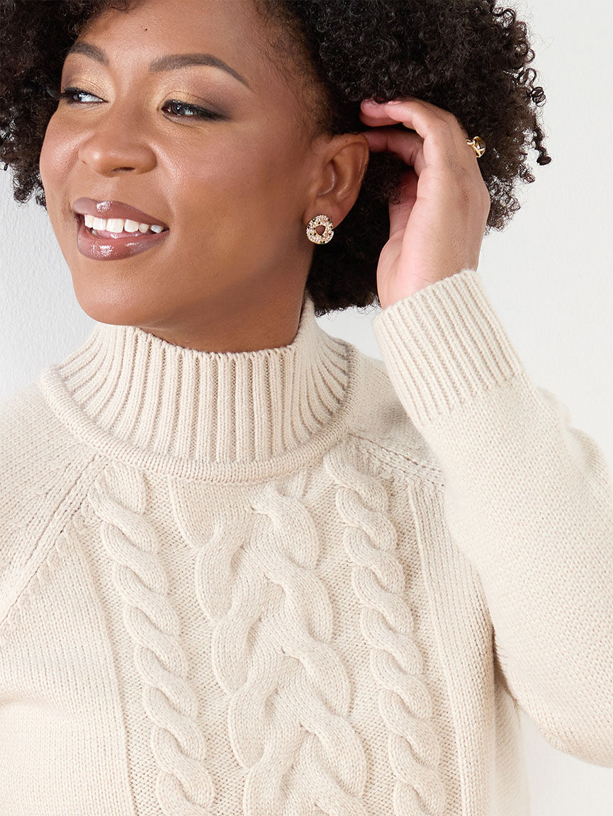 Petite Mock Neck Cable Knit Sweater Cleo 4000011009