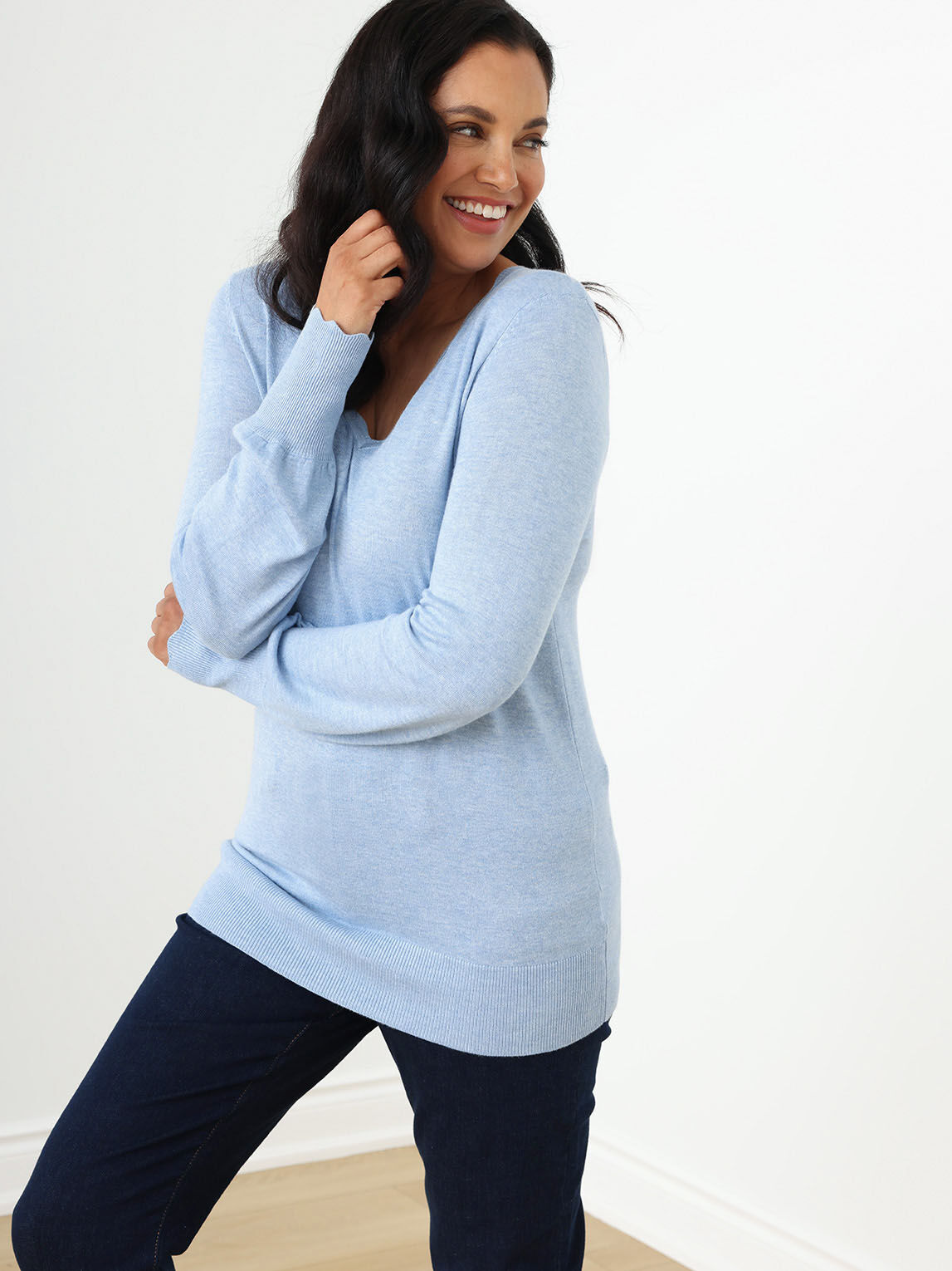 Scallop V Neck Pullover Sweater Cleo 4000009096