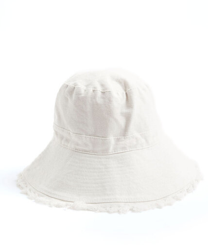 Frayed White Denim Bucket Hat Image 1