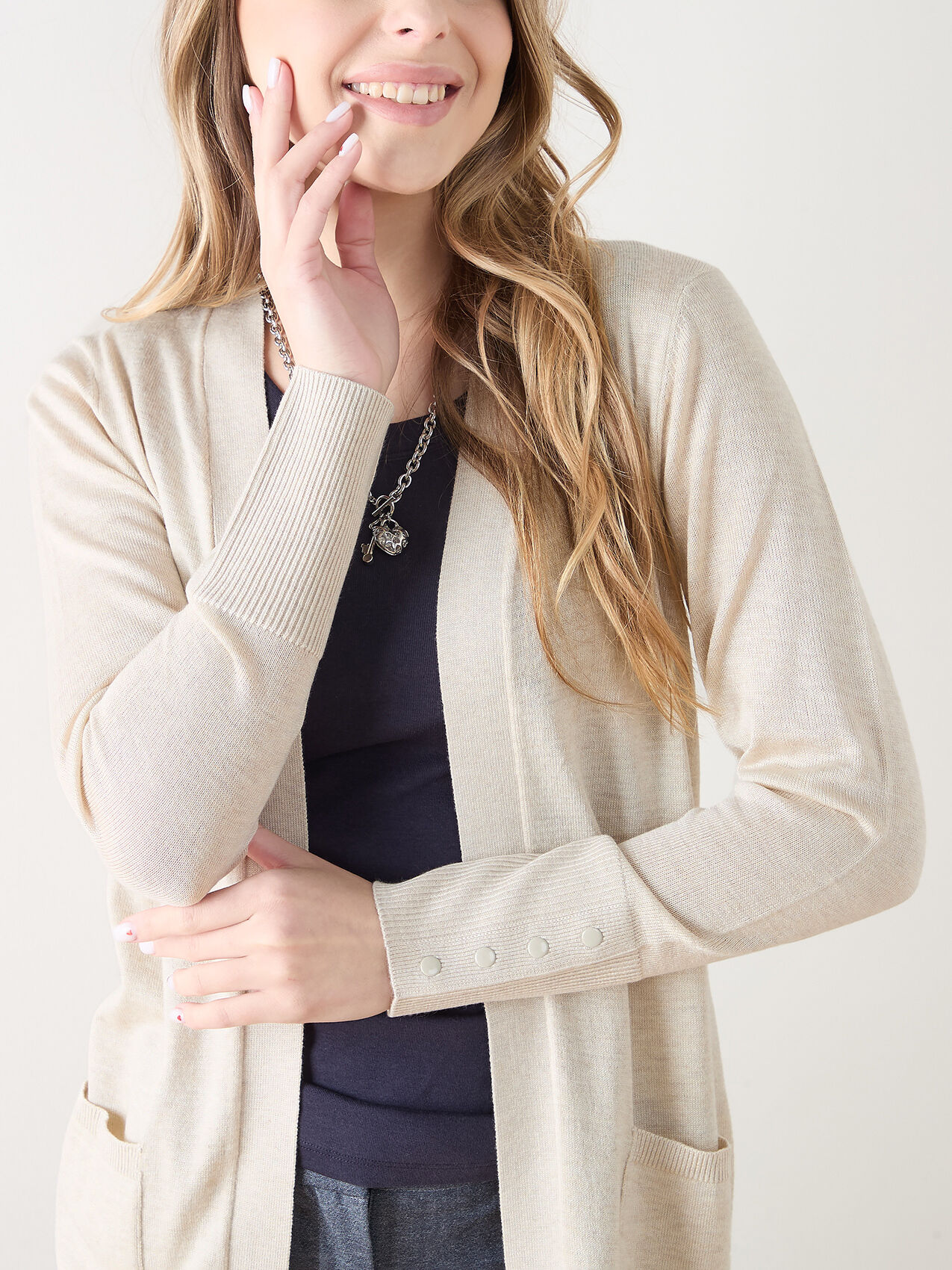 Open-Front Knit Cardigan Sweater