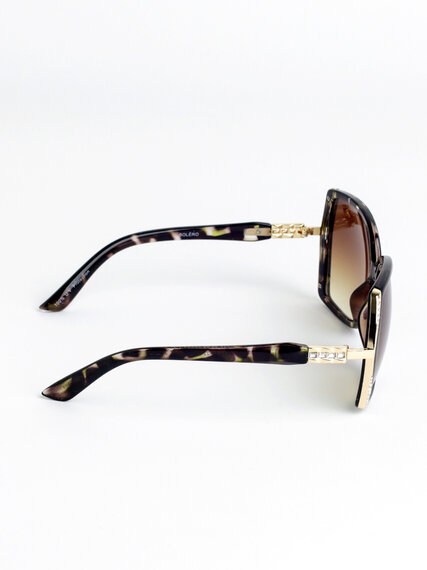 Square Tortoise Sunglasses with Rhinestone Frames Image 2