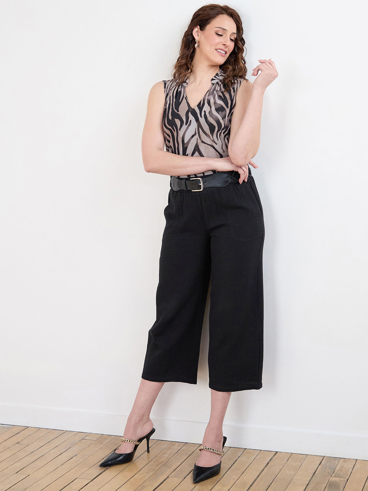High waist wide leg cropped trousers store