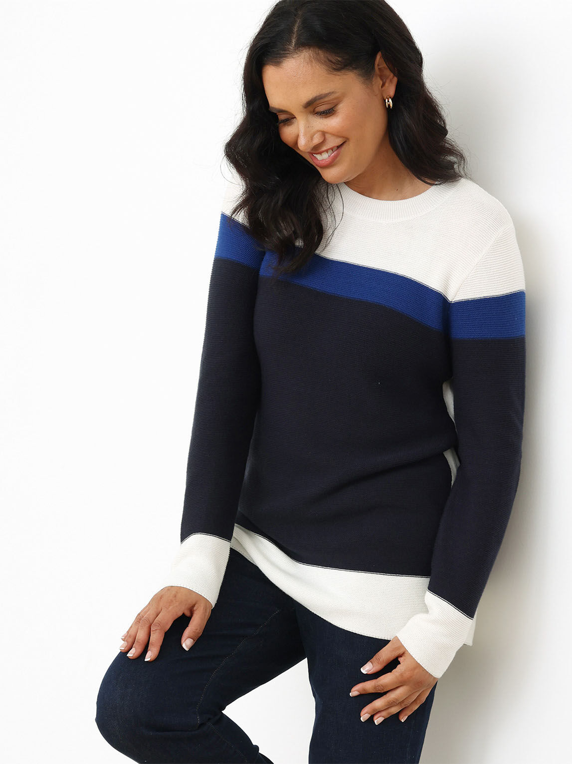 Scoop neck color cheap block sweaters