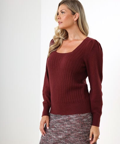 Square Neck Pullover with Puff Shoulders