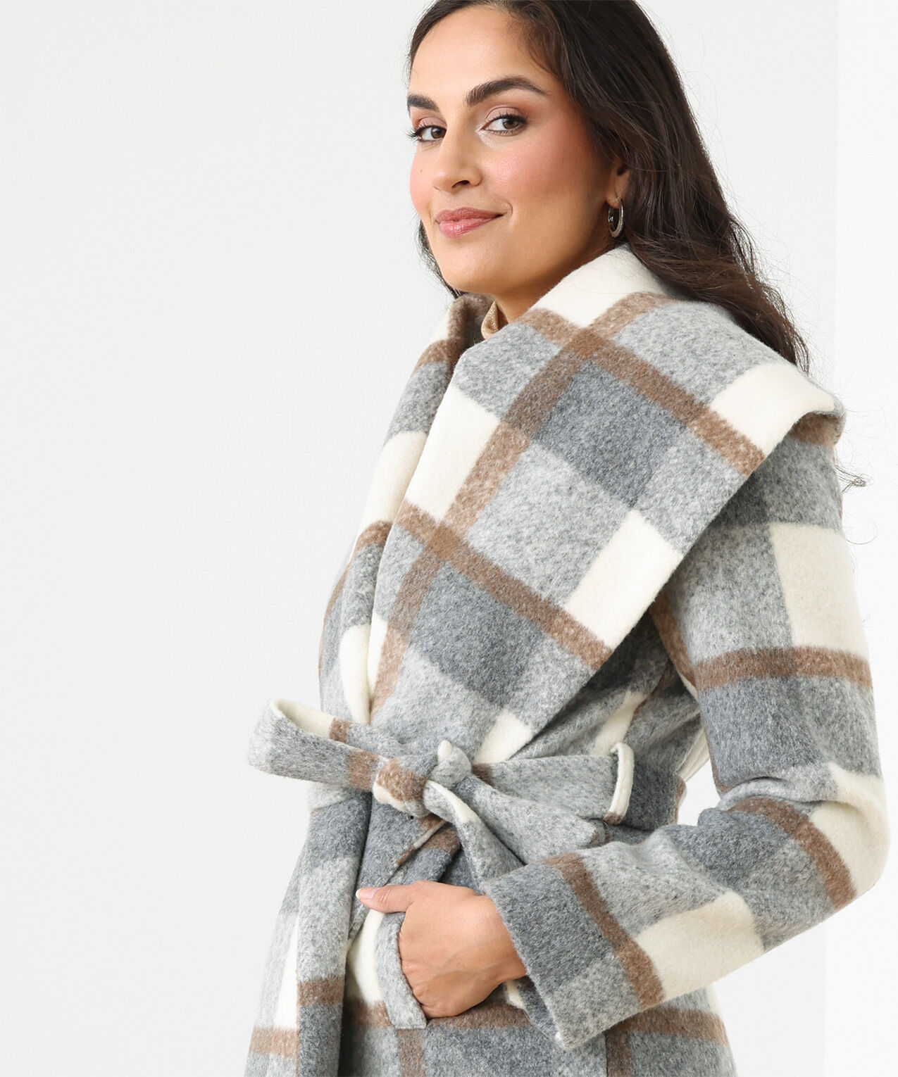 Plaid wrap coat shop