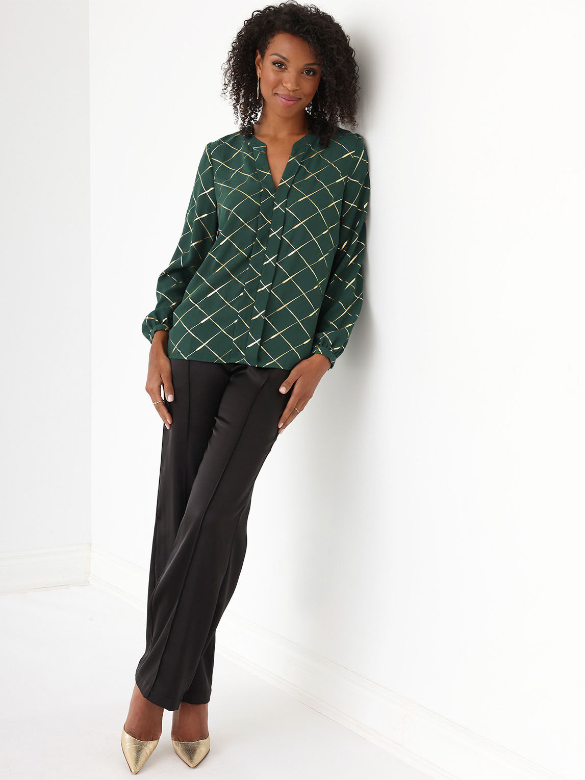 Petite Gold Printed V Neck Chiffon Blouse Cleo 4000008963
