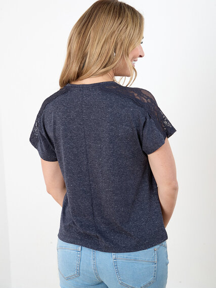 Short Lace Sleeve V-Neck T-Shirt Image 5