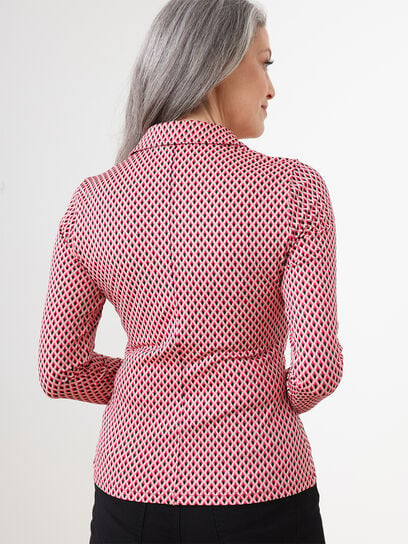 Long Sleeve Collared Crepe Knit Top by Jules & Leopold