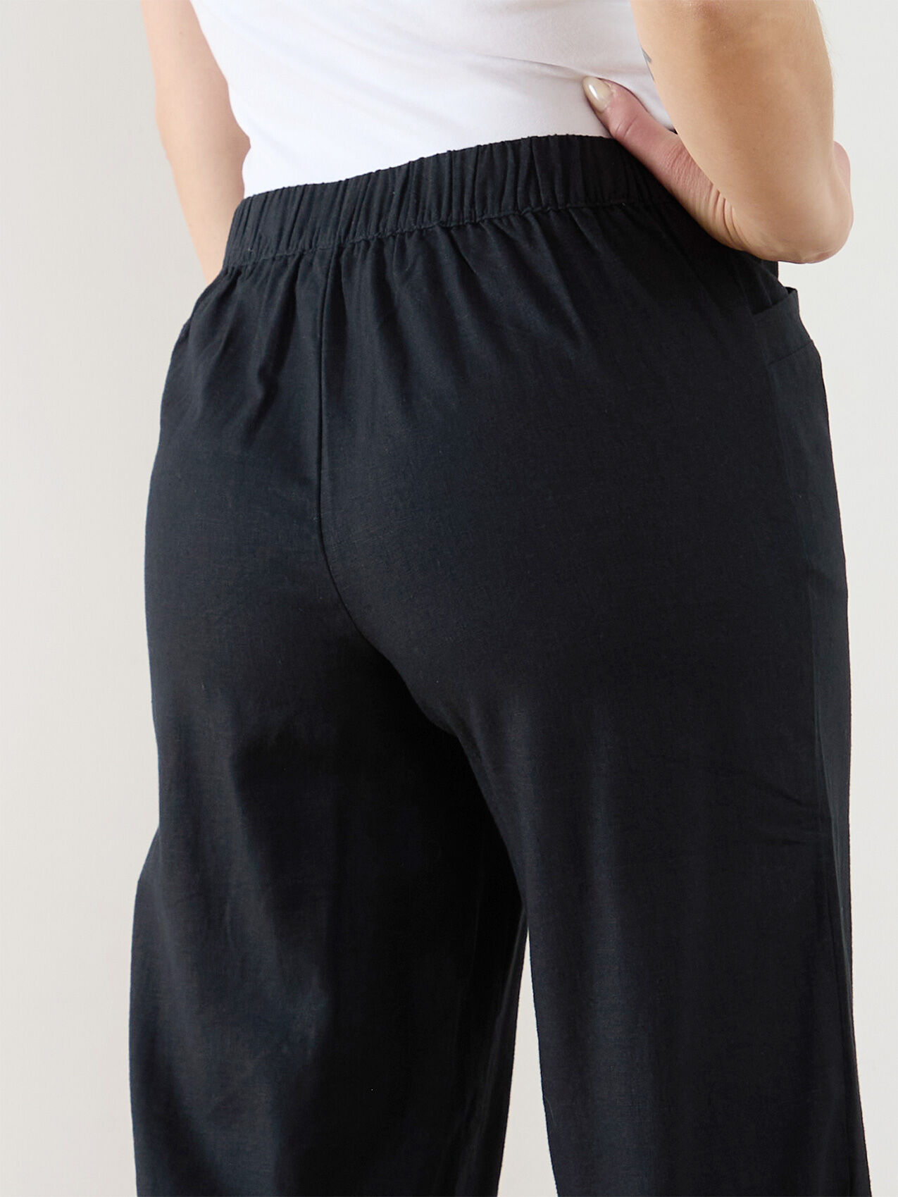 Black linen wide leg crop pants hot sale