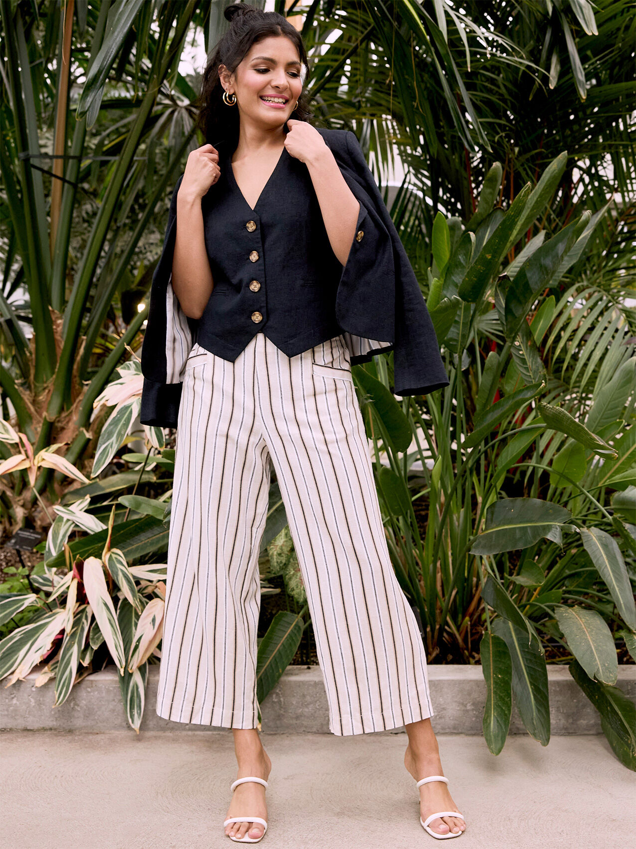 Linen mix cropped trousers sales