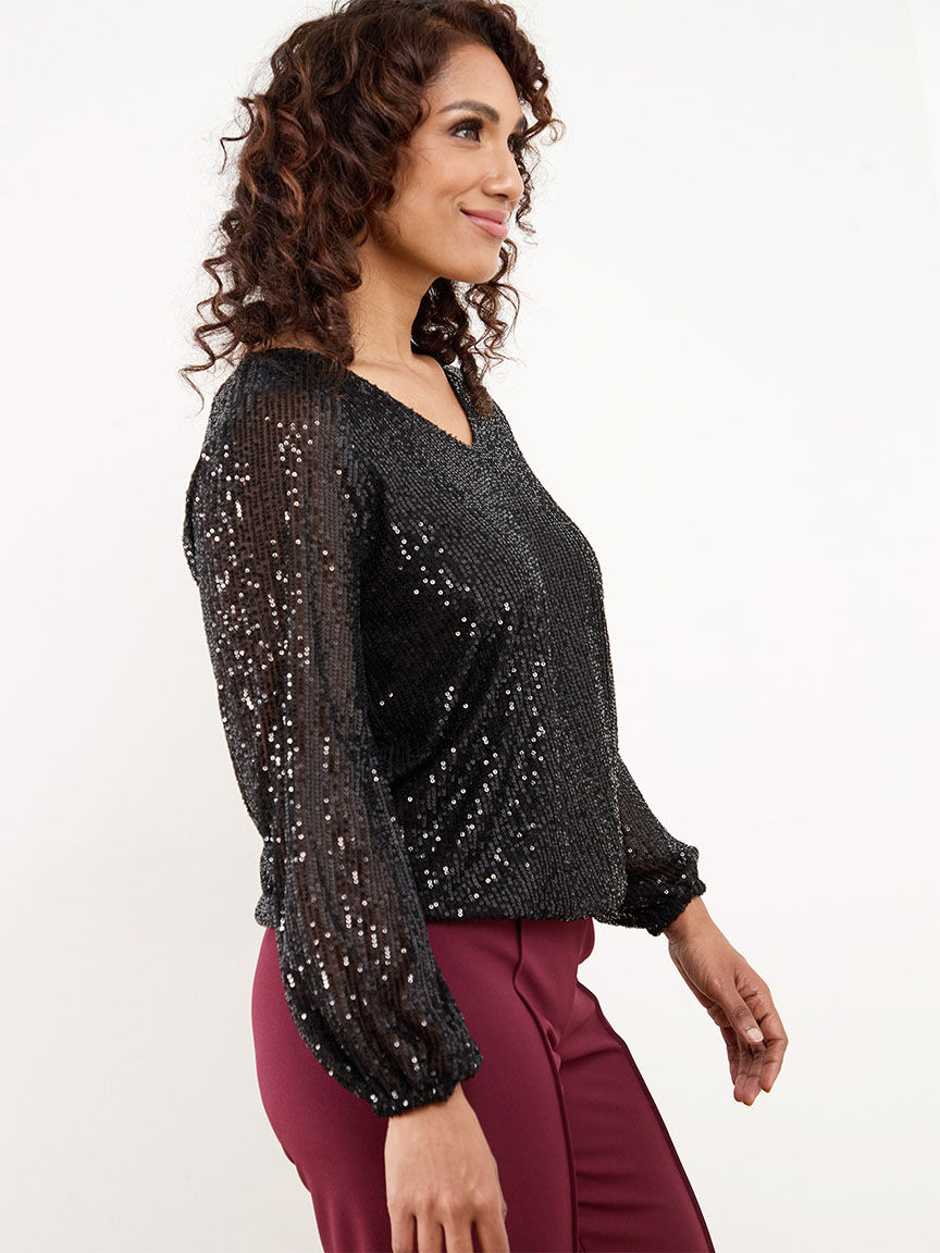 Petite V-Neck Sequin Blouse Cleo 4000011069