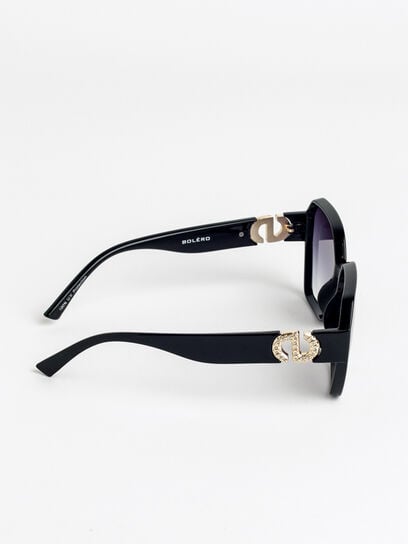 Black Hexagon Frame Sunglasses with Rhinestone Detail