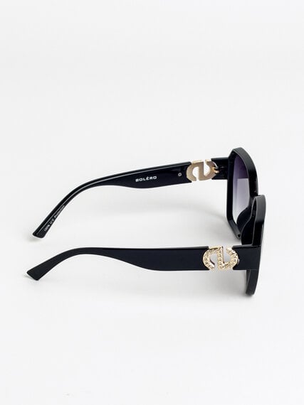 Black Hexagon Frame Sunglasses with Rhinestone Detail Image 2