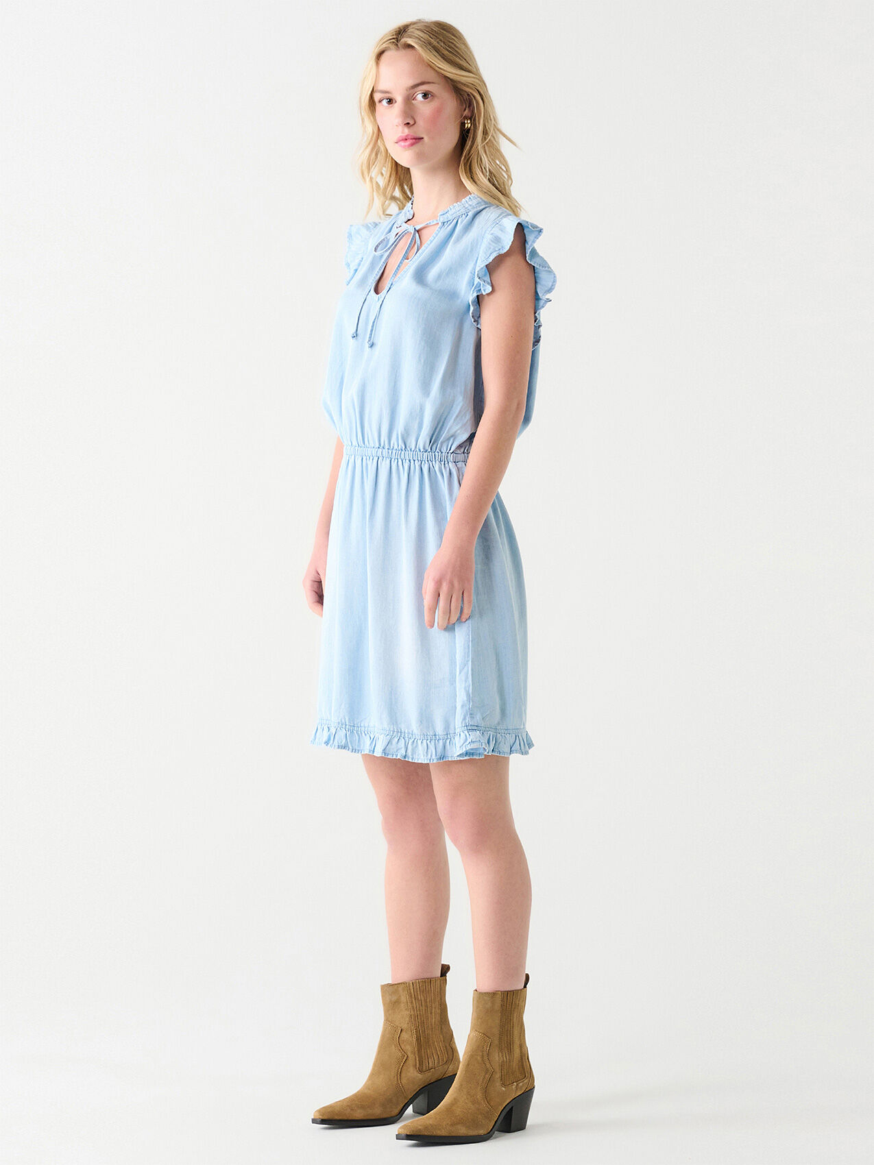 Sleeveless Ruffle Trim Mini Dress by Dex