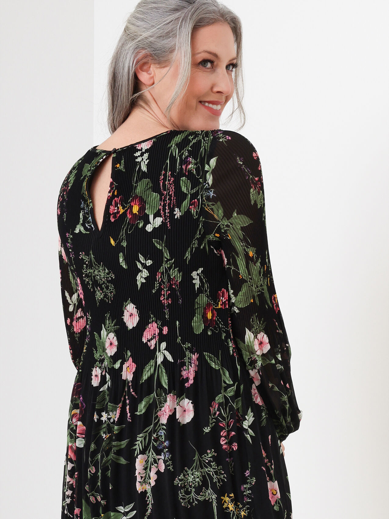 Plisse Floral A-Line Dress