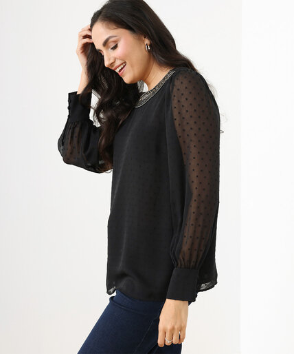 Textured Scoop Neck Beaded Blouse Image 1