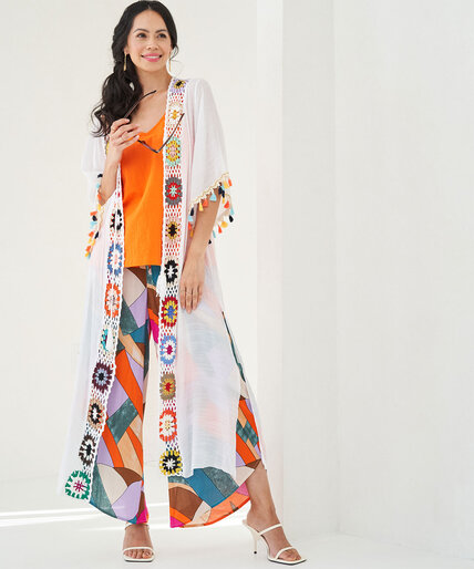 Multi-Colour Long Crochet Trim Kimono Image 1