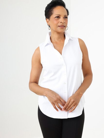 Sleeveless Collared Button Front Blouse in White Image 5