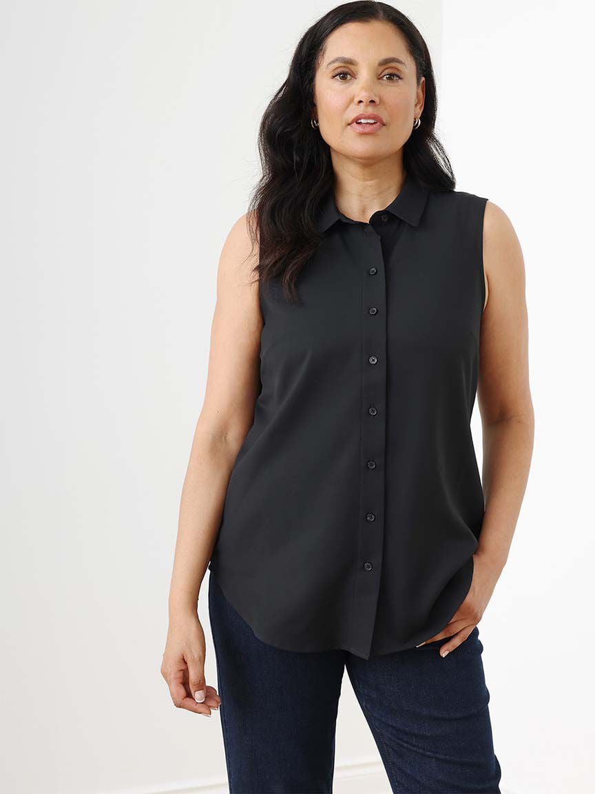 Sleeveless Collared Button Front Blouse