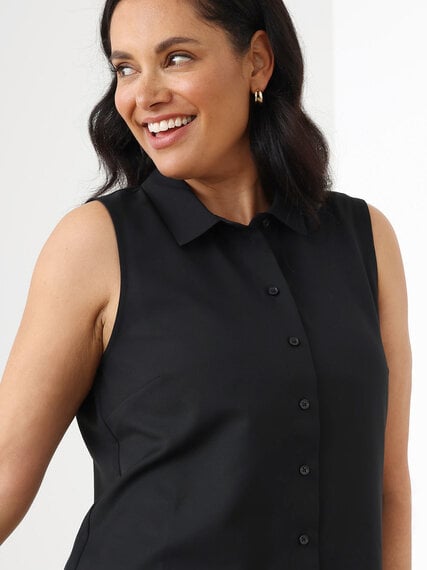 Sleeveless Collared Button Front Blouse in Black Image 3