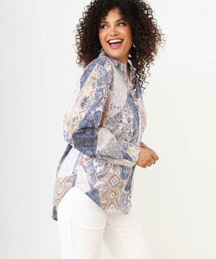 Low Impact Button-Front Printed Blouse Image 1