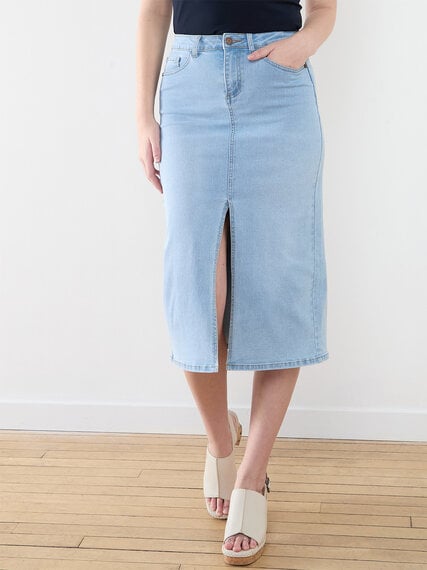 Mid Length Denim Skirt with Front Slit Image 2
