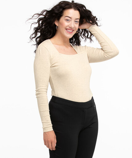 Cotton Long Sleeve Square Neck Tee Image 4