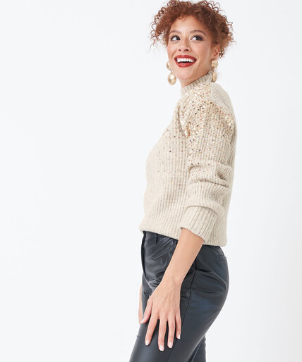Sequined Mock Neck Sweater Image 5