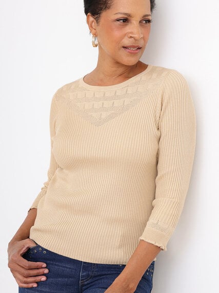 3/4 Sleeve Pointelle Knit Sweater Image 6
