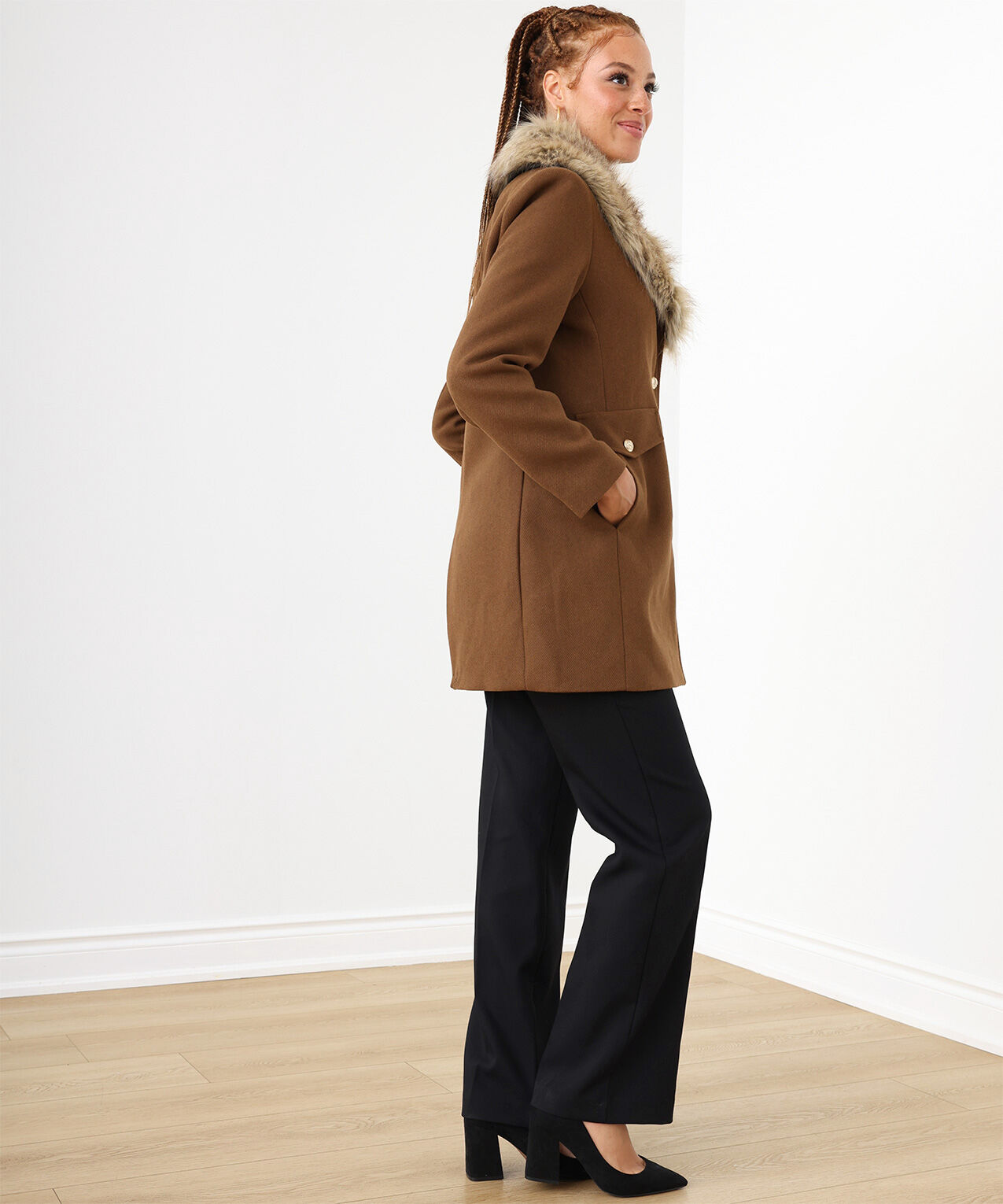 Removable Fur Collar Coat Cleo 4000008818