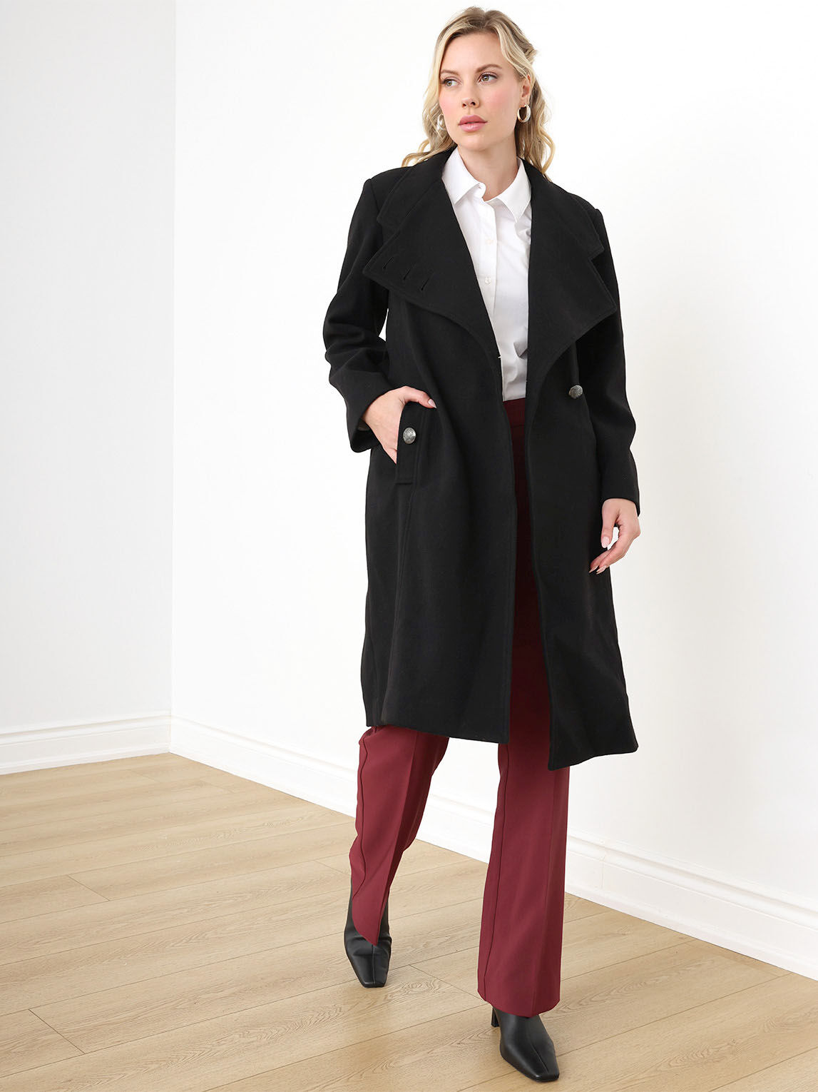 Belted Cross Over Collar Coat Cleo 4000008764