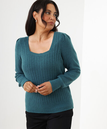 Square Neck Pullover with Puff Shoulders Image 1
