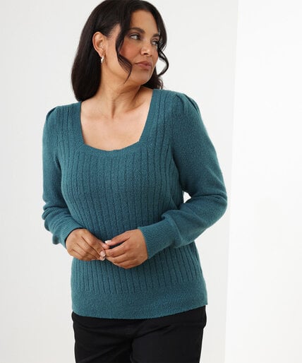 Square Neck Pullover with Puff Shoulders Image 1