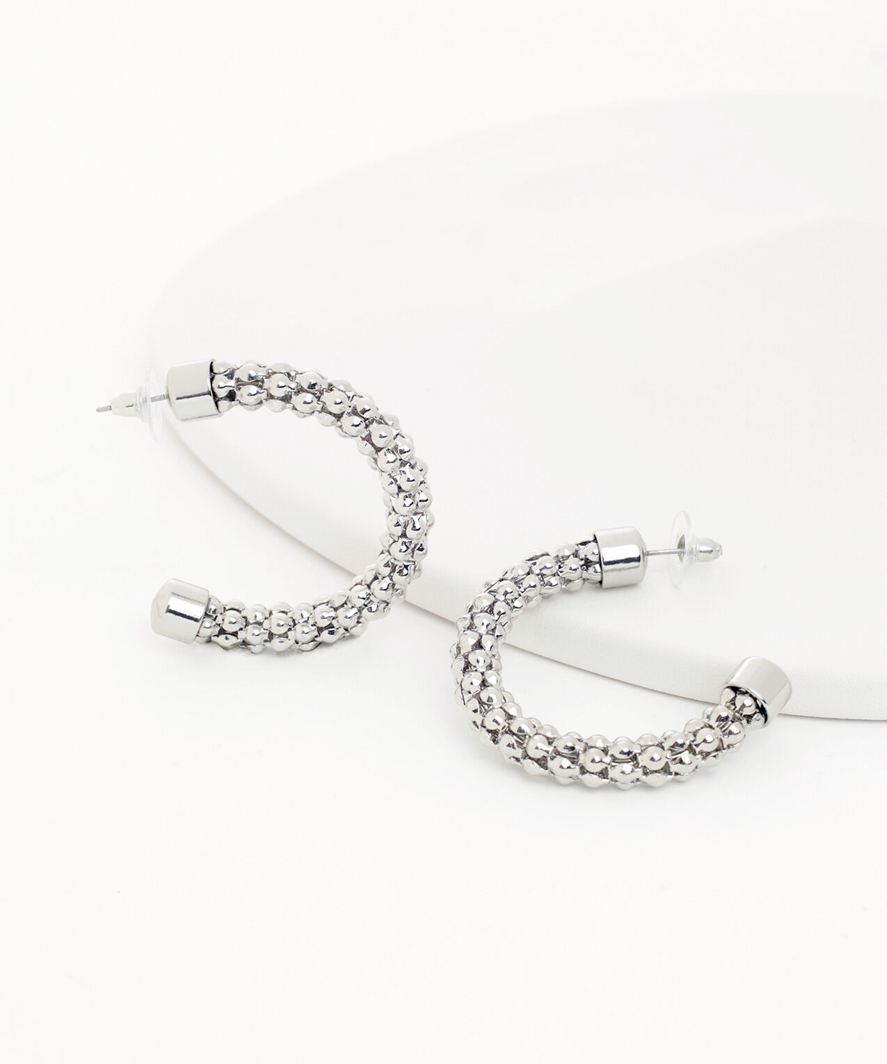Textured silver deals hoop earrings