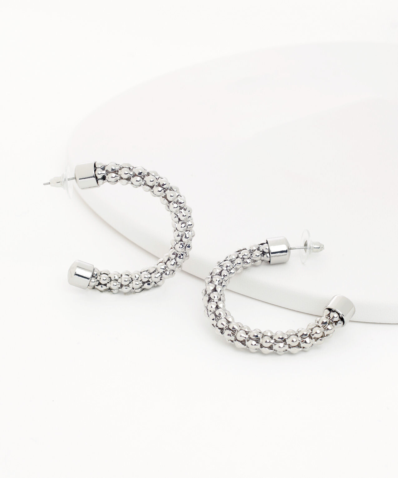 Textured Silver Medium Hoop Earrings