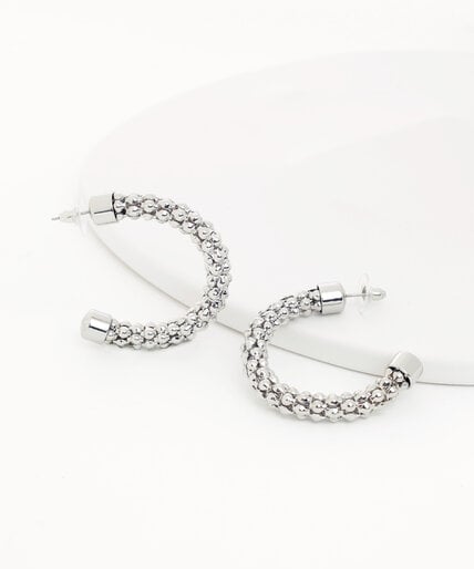 Textured Silver Medium Hoop Earrings Image 1
