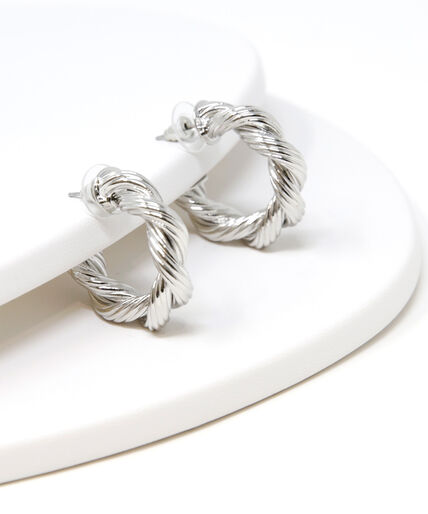 Small Silver Twisted Hoop Earrings Image 2