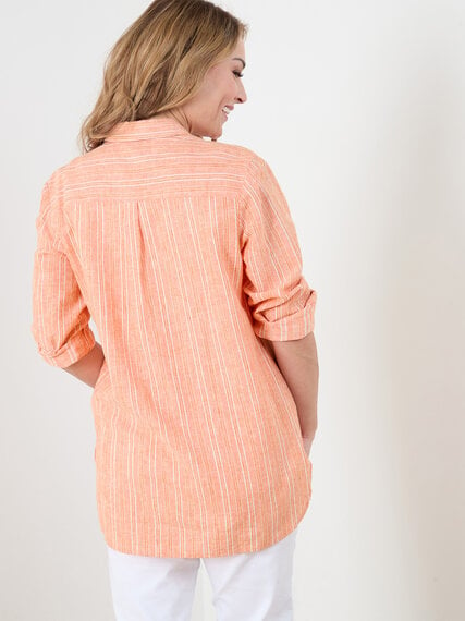 Petite Striped Button Front Relaxed Fit Shirt Image 5