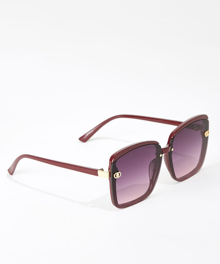 Burgundy Sunglasses with Gold Metal Detail Image 2