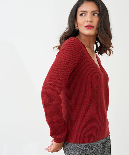 Lace V-Neck Shaker Stitch Sweater Image 3