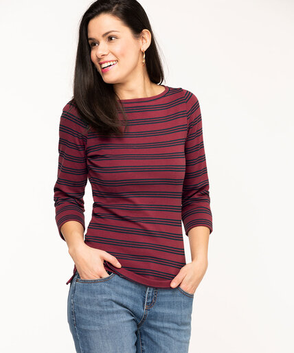Striped 3/4 Sleeve Boat Neck Tee Image 4