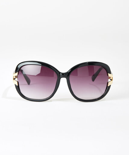 Black Frame Sunglasses with Gold Detail Image 1
