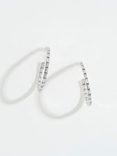 Medium Sized Silver Hoop Earrings with Crystals