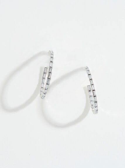 Medium Sized Silver Hoop Earrings with Crystals Image 5