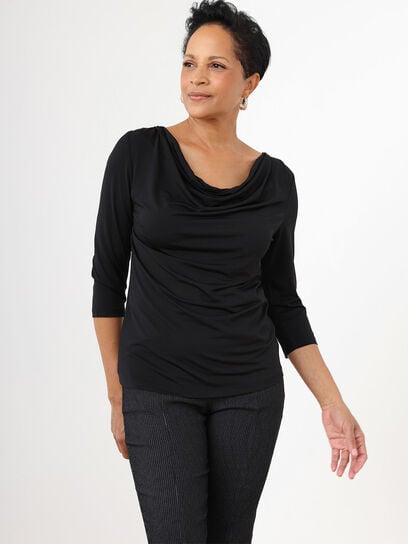 3/4 Sleeve Cowl Neck Relaxed Fit Top