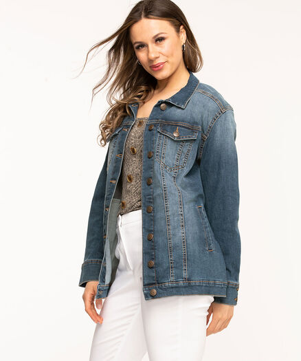 Mid Wash Long Denim Jacket, Mid Wash Mid Wash Long Denim Jacket, Mid Wash