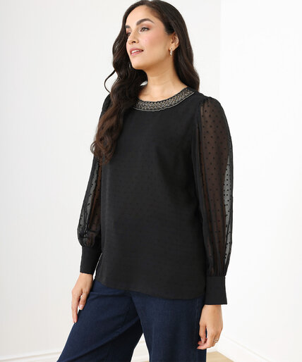 Textured Scoop Neck Beaded Blouse Image 2